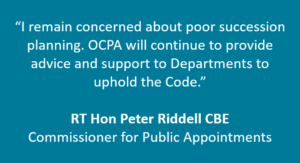 I remain concerned about poor succession planning. OCPA will continue to provide advice and support to Departments to uphold the code. Quote by the Right Honourable Peter Riddell CBE